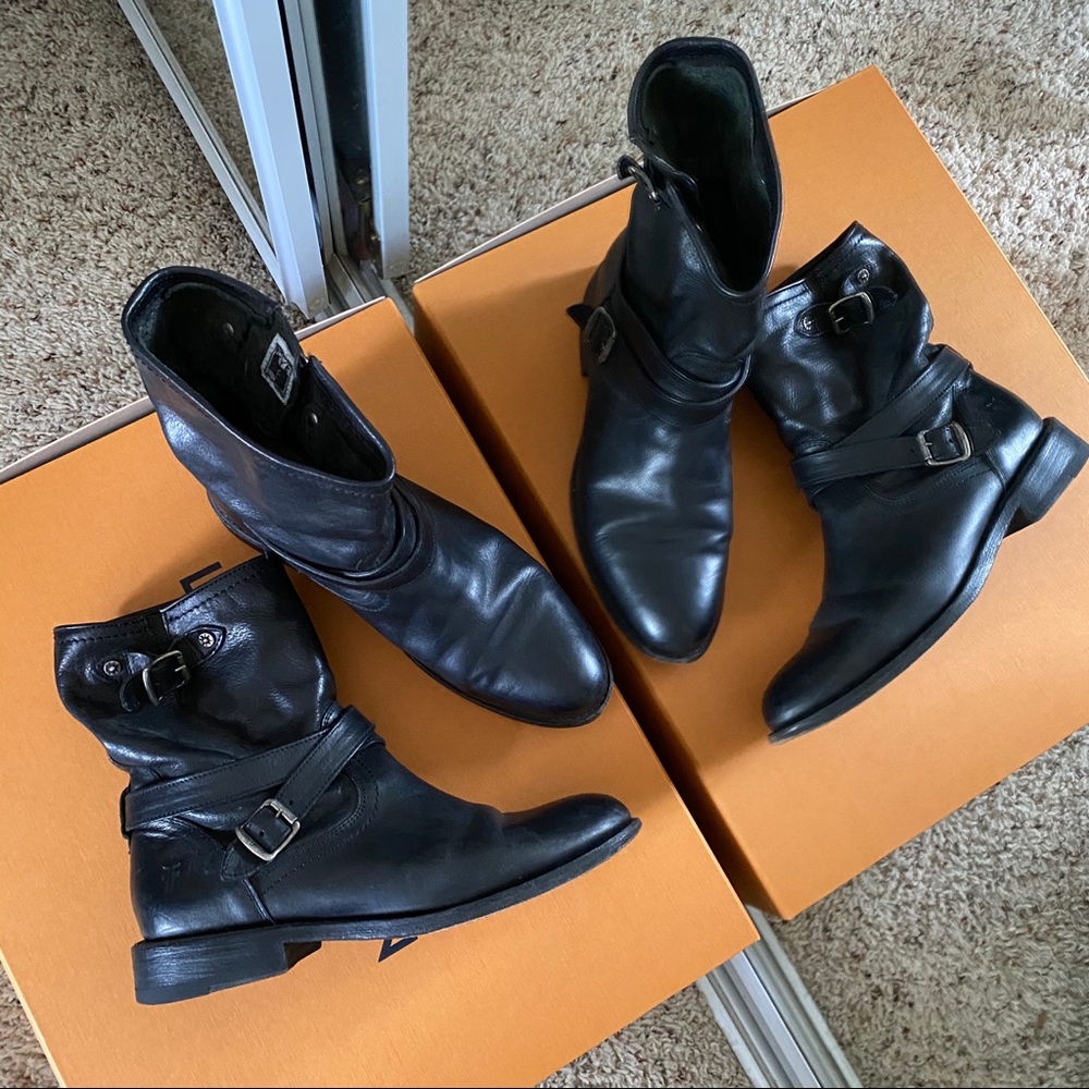 Frye black combat boots, size 8.5